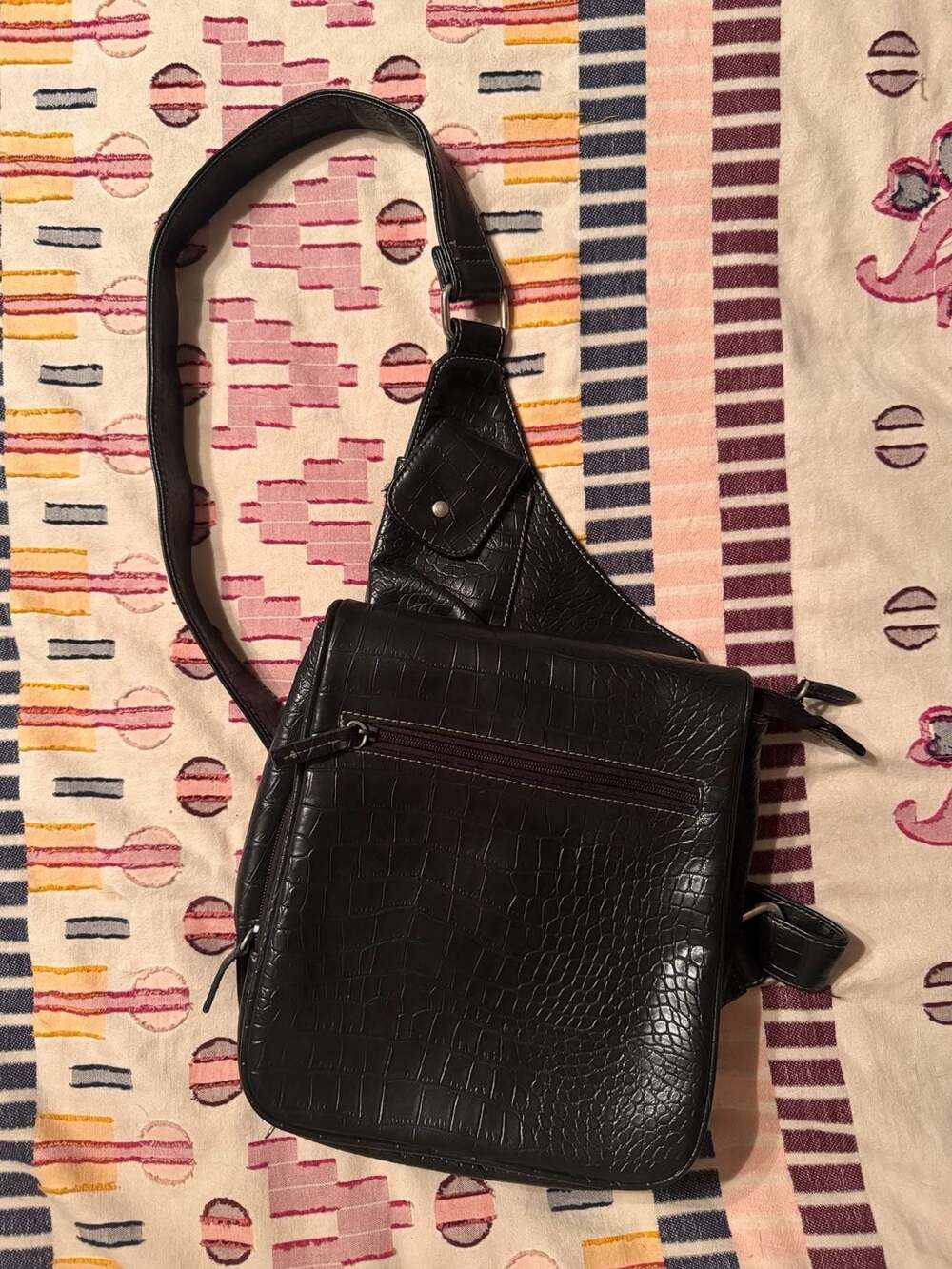 Midnight Croc Quiet Luxury Crossbody Sling  Messenger Bag